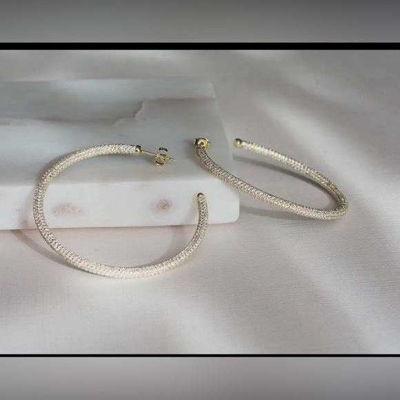 ✨Host Pick✨50mm Pave Hoop Earrings- Rose Gold - Picture 5 of 7